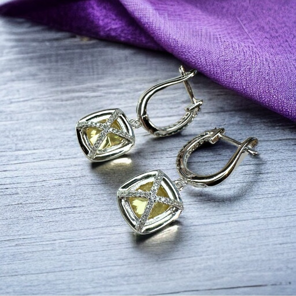 NEW Fancy Canary Yellow High Carbon Diamond Simulant Dangle Drop Earrings - Picture 12 of 17